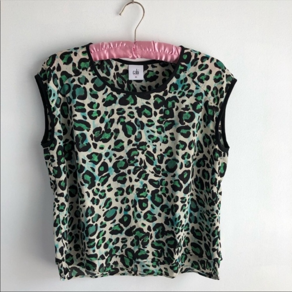 Cabi Jungle Green Cheetah Top Size Xs - image 1